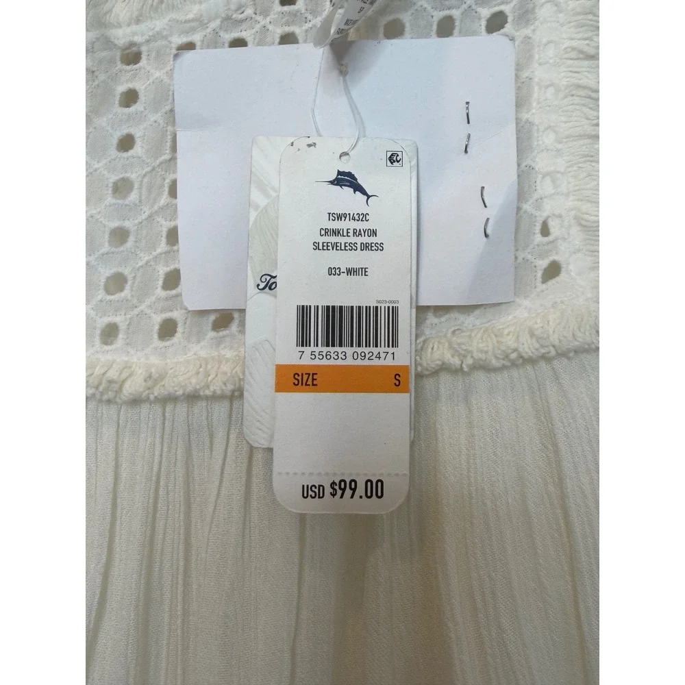 Tommy Bahama Crinkle Rayon‎ Sleeveless Dress White Eyelet TSW91432C Small NEW
